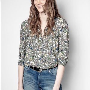 ZADIG & VOLTAIRE TINK CRINKLE FLOWER TUNIC BLOUSE SIZE XS